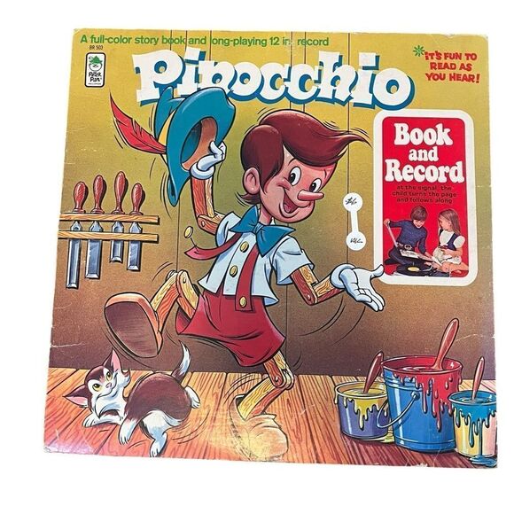 RARE DISNEY PINOCCHIO BOOK/STORY & VINYL 12” LP RECORD SET VINTAGE COLLECTIBLE - Picture 2 of 7